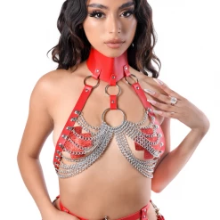 THE LUMI SHOP Tops Red Cowgirl Vegan Leather Harness Top