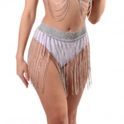 THE LUMI SHOP Silver Rhinestone Tassel Skirt Skirts