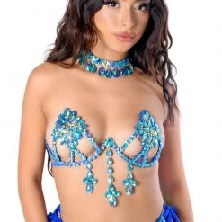 THE LUMI SHOP Turquoise Gem Carnival Set (Top+Bottom+Belt+Choker)