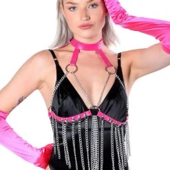 THE LUMI SHOP Hot Pink Harness Chain Top