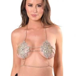 THE LUMI SHOP Gold Rhinestone Statement Top