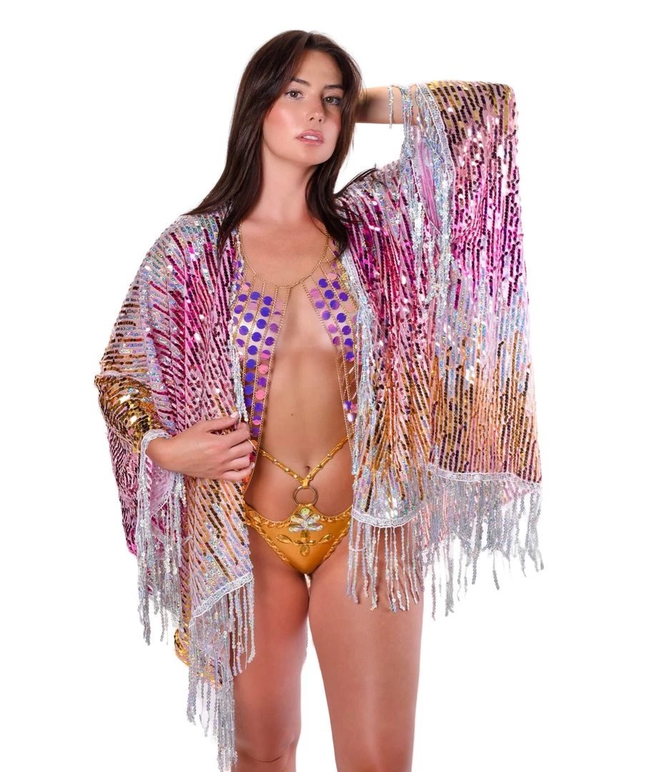 THE LUMI SHOP Sequin Tassel Kimono- Pink Glitter Signature Sequin Kimonos 3 THE LUMI SHOP Sequin Tassel Kimono- Pink Glitter Signature Sequin Kimonos