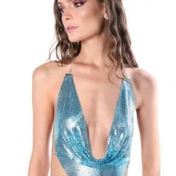THE LUMI SHOP Aqua Disco Sequin Top