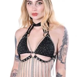 THE LUMI SHOP Tops Black Harness Chain Top