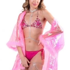 THE LUMI SHOP Fuzzy Kimono- Barbie Pink Iridescent