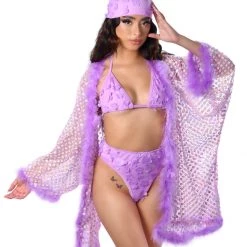 THE LUMI SHOP Signature Sequin Kimonos Fuzzy Sequin Kimono- Lilac Daisy