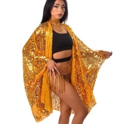 THE LUMI SHOP Sequin Kimono- Amber Gold