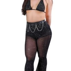 THE LUMI SHOP Black Rhinestone Top & Pants Set