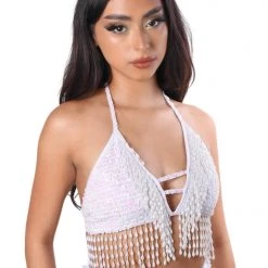 THE LUMI SHOP Hand Stitched Sequin Bra Top-Techno Doll
