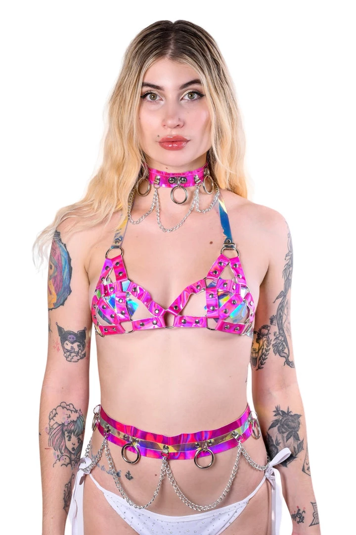 THE LUMI SHOP Space Hologram Harness Set-Rose Pink (3pcs) Sequin Sets 3 THE LUMI SHOP Space Hologram Harness Set-Rose Pink (3pcs) Sequin Sets