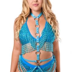 THE LUMI SHOP Blue Vegan Leather Cross Body Harness