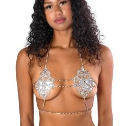 THE LUMI SHOP Gold Rhinestone Statement Top