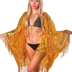 THE LUMI SHOP Sequin Tassel Kimono- Amber Gold SPRING 2022