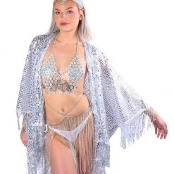 Lumishopusa Signature Sequin Kimonos Sequin Tassel Kimono - Silver Sparkle