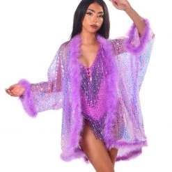 THE LUMI SHOP Fuzzy Sequin Kimono- Lavender Dreams