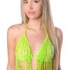 THE LUMI SHOP HAND-STITCHED Hand Stitched Sequin Top- Neon Lime