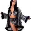 THE LUMI SHOP Sequin Fuzzy Kimono - Black Disco SPRING 2022