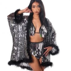 THE LUMI SHOP Sequin Fuzzy Kimono - Black Disco SPRING 2022