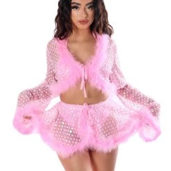 THE LUMI SHOP Pink Daisy Fuzzy 3D Sequin Set