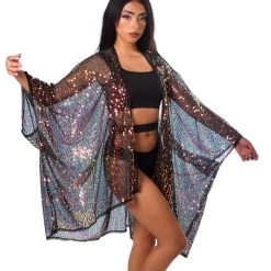 THE LUMI SHOP Sequin Kimono- Disco Black
