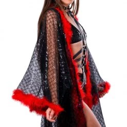 THE LUMI SHOP Fuzzy Sequin Kimono- Gothic