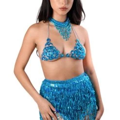 THE LUMI SHOP Holographic Sequin Skirt- Pixie Blue