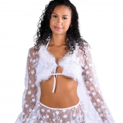 THE LUMI SHOP White Blossom Fuzzy 3D Floral Top