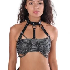 THE LUMI SHOP Dark Silver Chain Harness Top