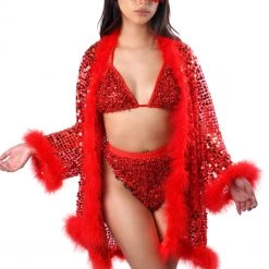THE LUMI SHOP SPRING 2022 Sequin Fuzzy Kimono- Ruby Red
