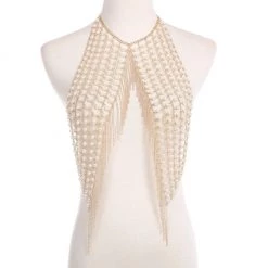 THE LUMi SHOP Pearl Tassel Chain Halter Top