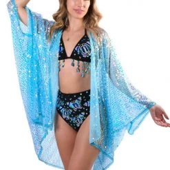 Lumishopusa Sequin Kimono - Aqua