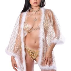 THE LUMI SHOP SUMMER 2022 Fuzzy Sequin Kimono- White Glitter