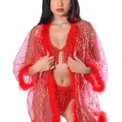 THE LUMI SHOP SUMMER 2022 Fuzzy Sequin Kimono-Cherry Pixie