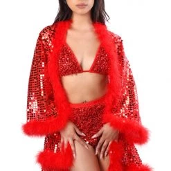 THE LUMI SHOP SPRING 2022 Sequin Fuzzy Kimono- Ruby Red
