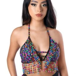 THE LUMi SHOP Hand Stitched Sequin Bra Top- Lucky Charms