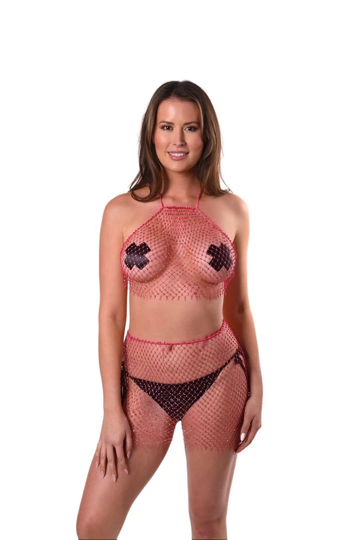 THE LUMi SHOP Crystal Fishnet Set - Pink Sequin Sets 4 THE LUMi SHOP Crystal Fishnet Set - Pink Sequin Sets