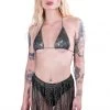 THE LUMI SHOP Sequin Sets Black Rhinestone Bikini Tassel Set