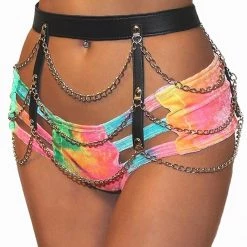 THE LUMi SHOP Black Angel Chain Leather Harness Skirt Skirts