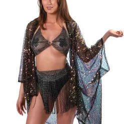 THE LUMI SHOP Sequin Kimono- Disco Black