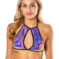THE LUMi SHOP Sequin Halter Top - Amethyst
