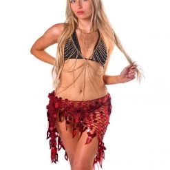 THE LUMI SHOP Sequin Wrap Skirt- Maroon