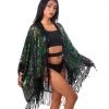 THE LUMI SHOP Sequin Tassel Kimono- Green Peacock
