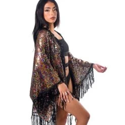THE LUMI SHOP Sequin Tassel Kimono- Peacock SPRING 2022