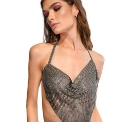 THE LUMI SHOP Black Silver Disco Sequin Top