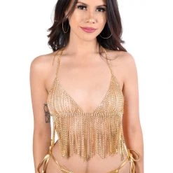 THE LUMI SHOP Gold Babe Rhinestone Top