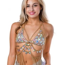 THE LUMI SHOP Gold Gem Body Jewelry Top (2 Piece) Tops