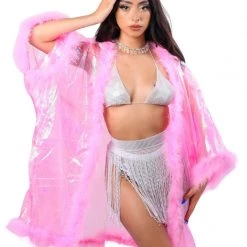 THE LUMI SHOP Fuzzy Kimono- Barbie Pink Iridescent