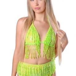 THE LUMI SHOP Hand Stitched Sequin Bottoms- Neon Lime HAND-STITCHED