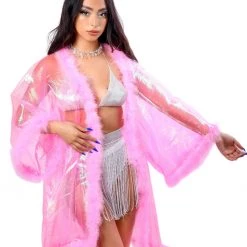THE LUMI SHOP Fuzzy Kimono- Barbie Pink Iridescent