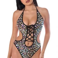 THE LUMI SHOP SUMMER 2022 Hand Stitched Sequin Bodysuit- Black Disco